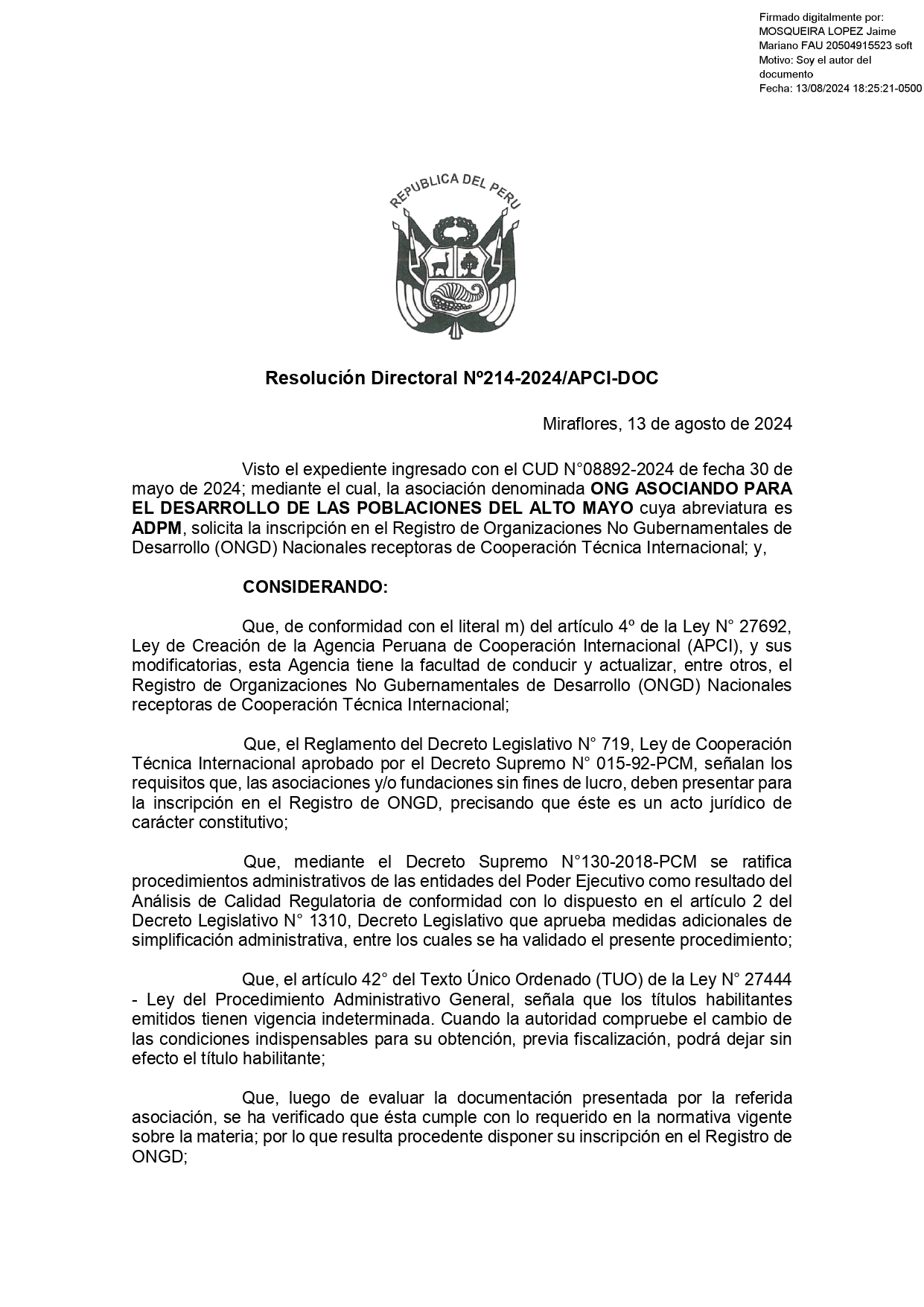 Resolución Directoral 1