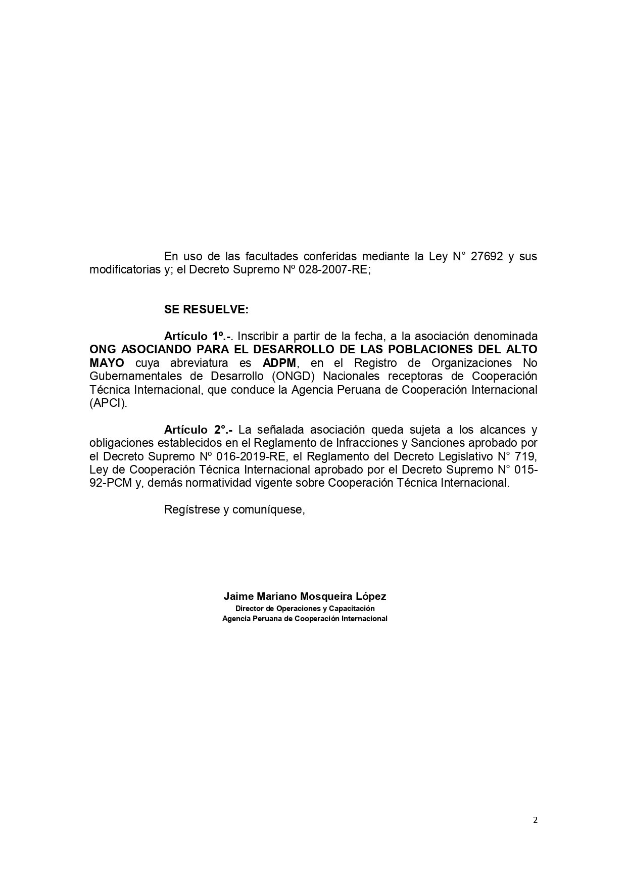 Resolución Directoral 2